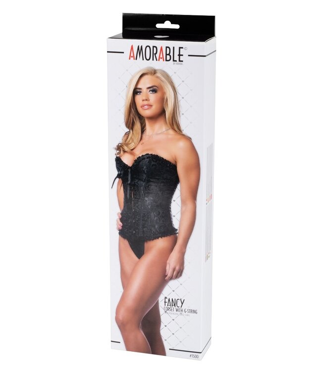 Amorable by Rimba - Veter Corset met G-string - Zwart