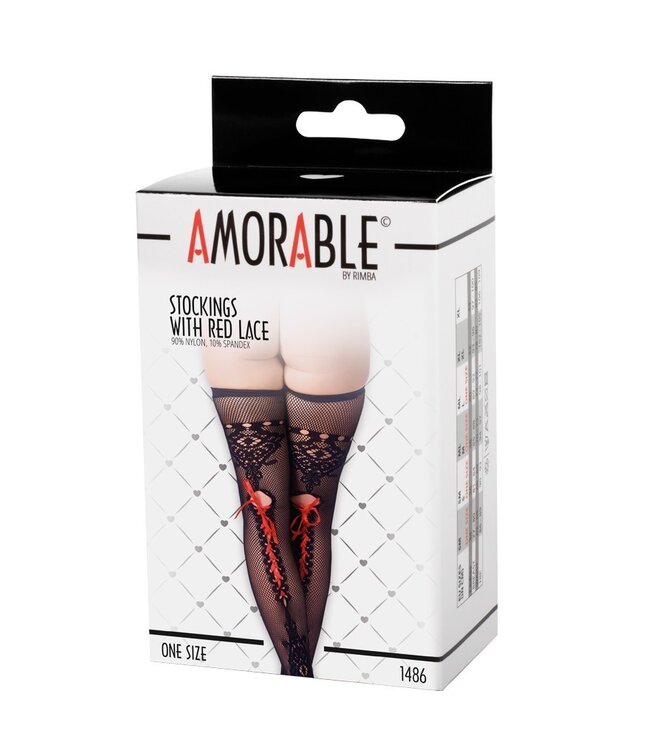 Amorable by Rimba - Kousen met Rode Veters - One Size - Zwart / Rood