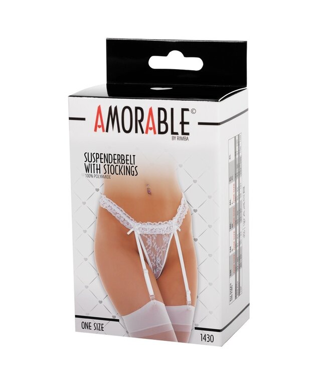 Amorable by Rimba - Jarretelgordel met Kousen - One Size - Wit