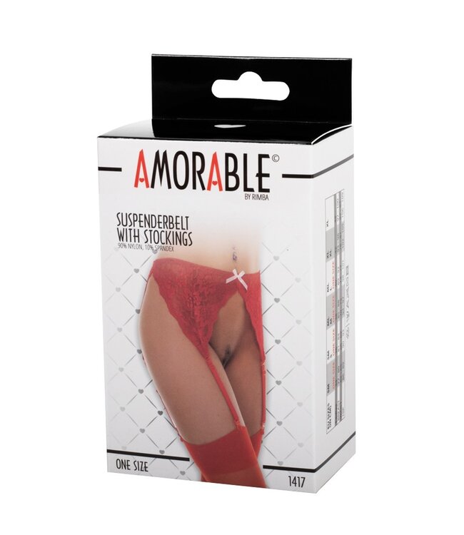 Amorable by Rimba - Jarretelgordel met Kousen - One Size - Rood