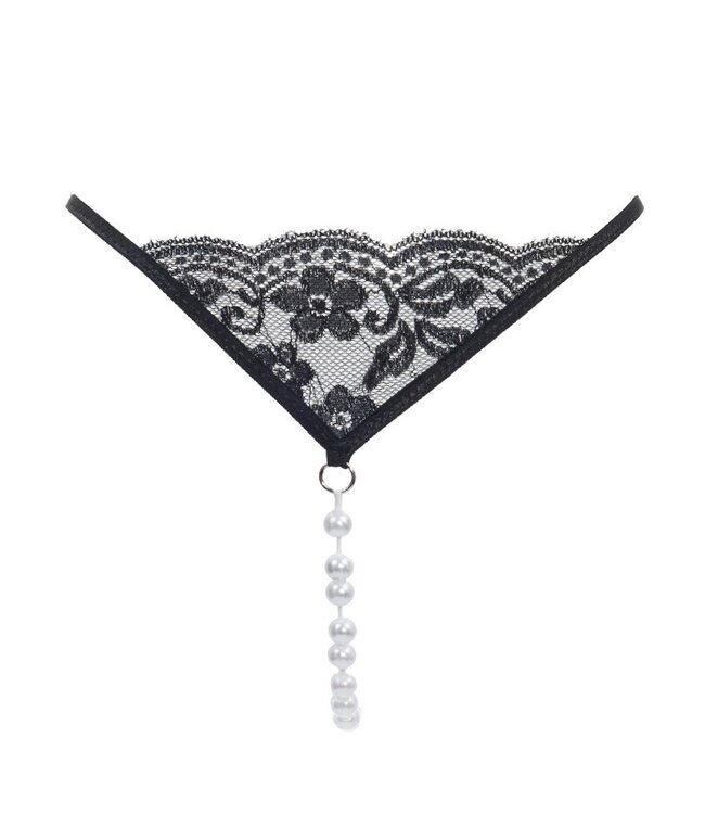 Amorable by Rimba - G-string met parels - One Size - Zwart
