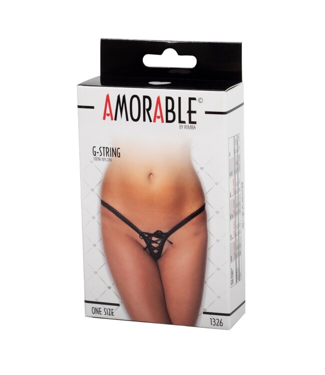 Amorable by Rimba - G-string met veter - One Size - Zwart