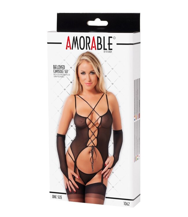 Amorable by Rimba - Camisole set (6 delig) - One Size - Zwart