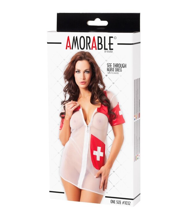 Amorable by Rimba - Verpleegsterjurk - One Size - Rood / Wit