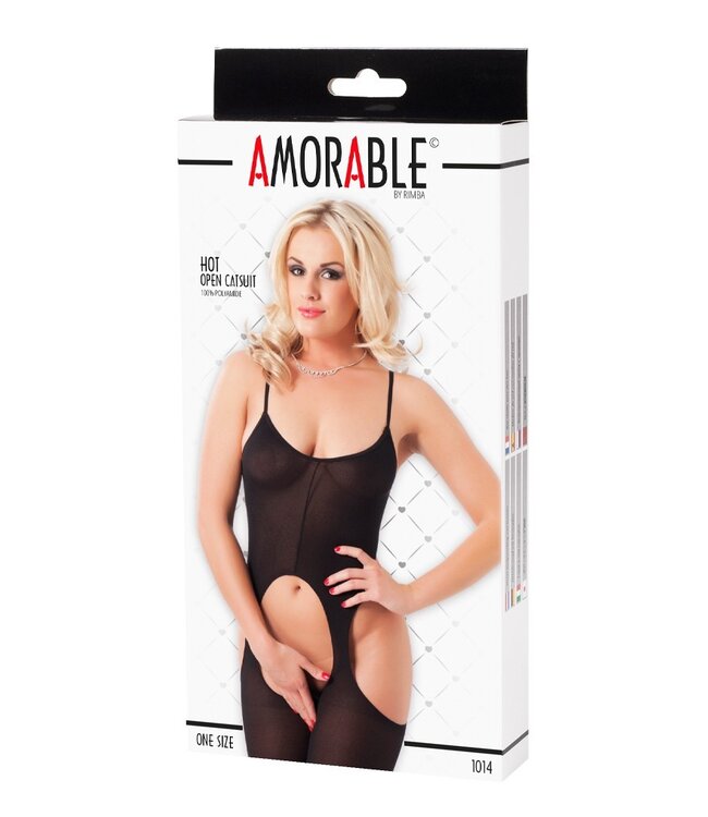 Amorable by Rimba - Catsuit met Open Kruis - One Size - Zwart