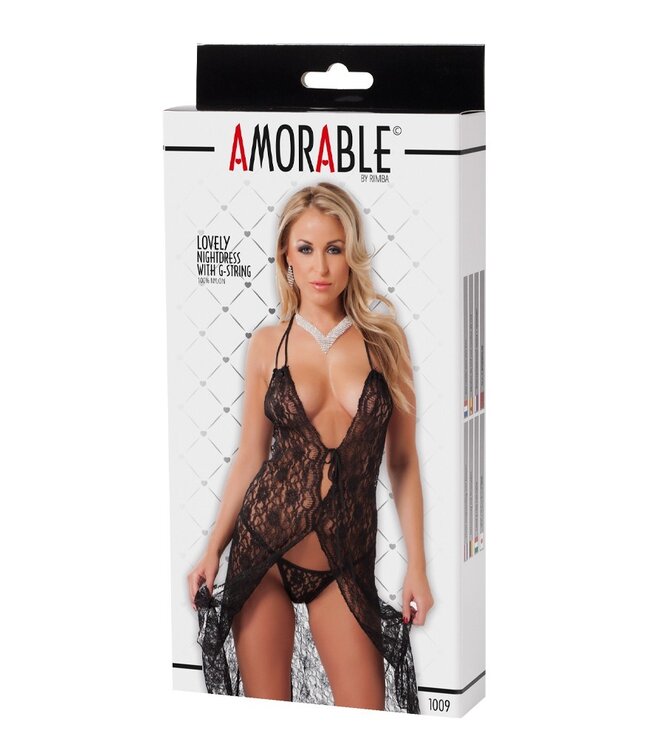 Amorable by Rimba - Negligee met String - Zwart