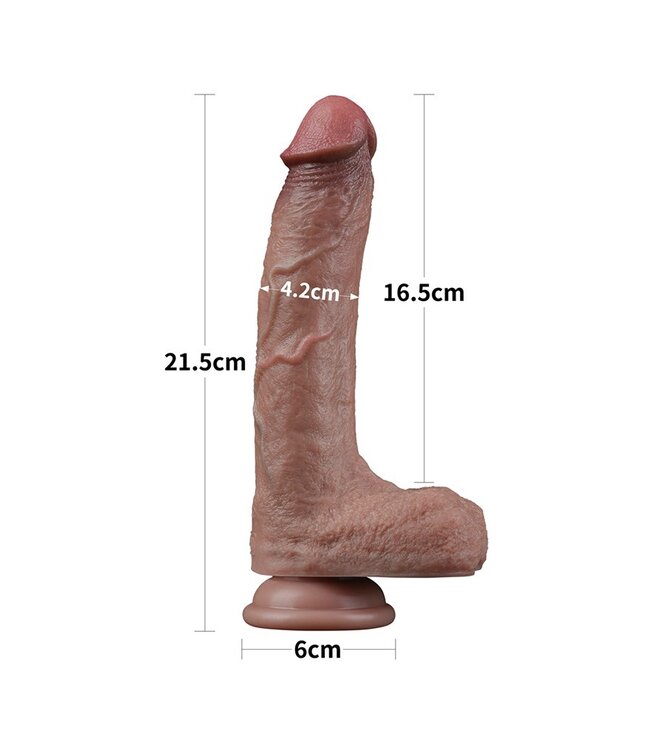 LoveToy - Dubbellaagse siliconen dildo 21,5 cm (Ø 4,2 cm) - Bruin