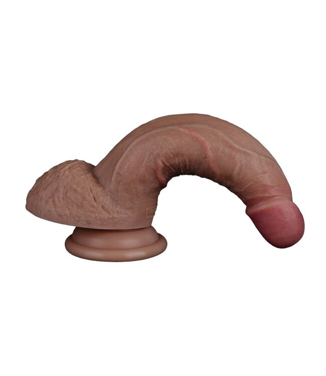 LoveToy - Dubbellaagse siliconen dildo 18,5 cm (Ø 3,7 cm) - Bruin