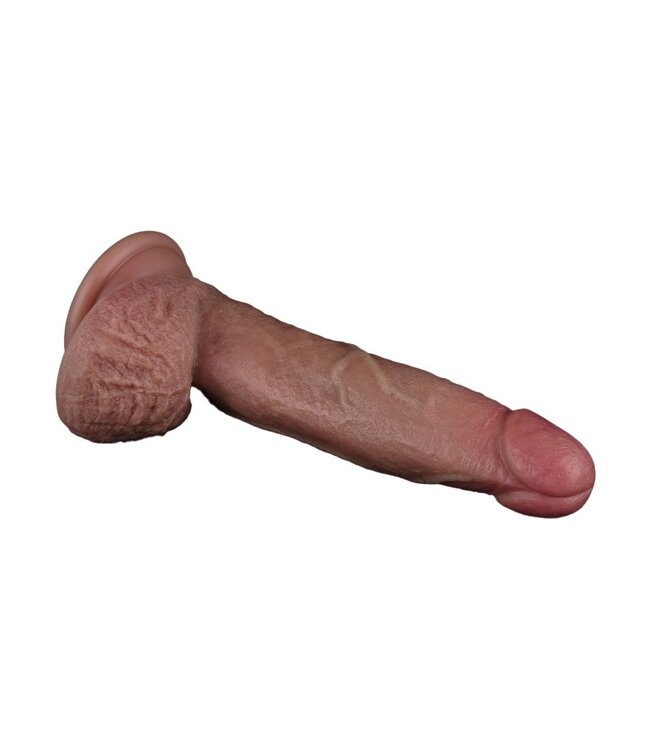 LoveToy - Dubbellaagse siliconen dildo 18,5 cm (Ø 3,7 cm) - Bruin