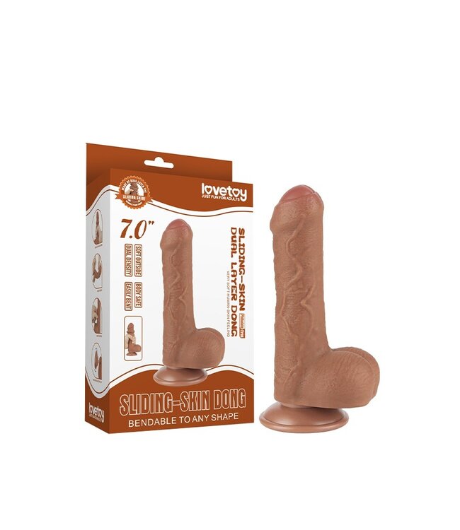 LoveToy - Sliding Skin Dildo 18,3 cm (Ø 3,5 cm) - Bruin