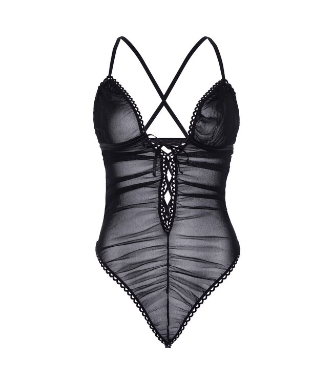 Sheer Ruched Lace Up Teddy - Small/Medium