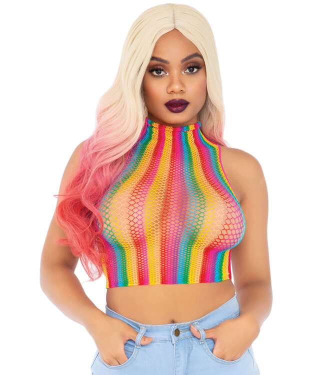 Leg Avenue Rainbow net high neck crop top