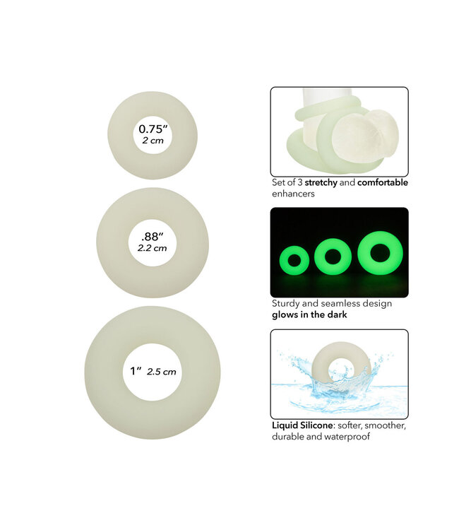 CalExotics Alpha Glow-In-The-Dark Liquid Silicone 3 Ring Set