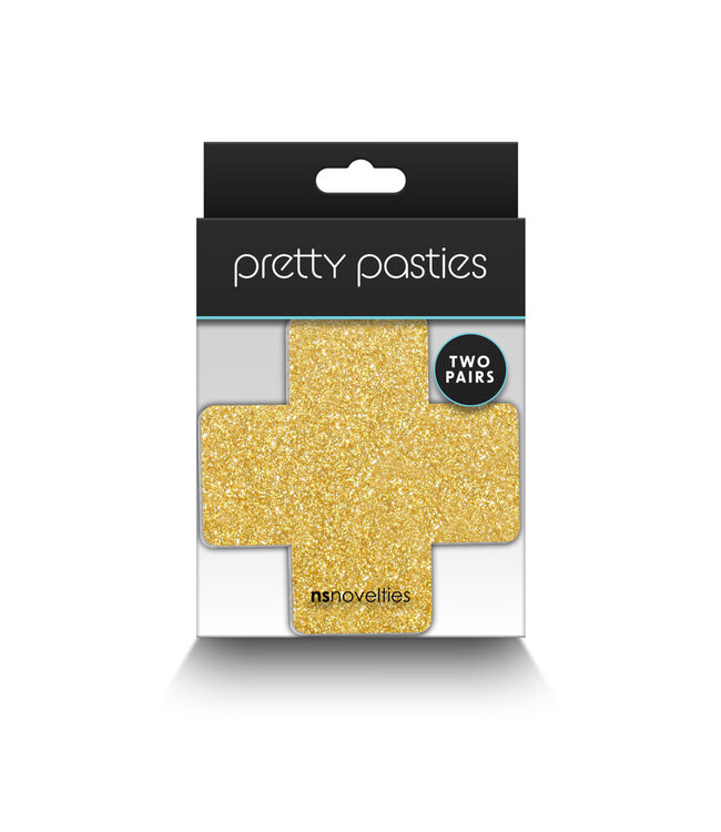 NS Novelties Pretty Pasties Glitter Cross Black/Gold 2 Pair