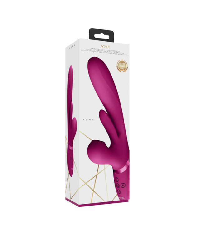 Kura - Thrusting G-Spot Vibrator with Flapping Tongue and Pulse Wave Stimulator - Pink