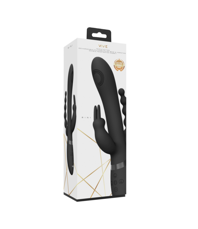 Rini - Pulse Wave  Vibrating Double Penetration Rabbit - Black