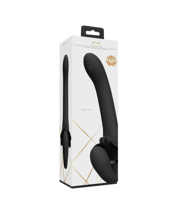 Satu - Pulse-Wave and Vibrating Strapless Strapon - Black