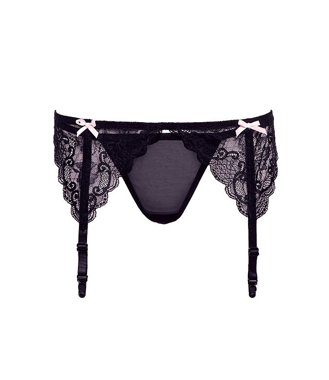 BARELY BARE GARTER BOWS & PANTY BLACK, OS