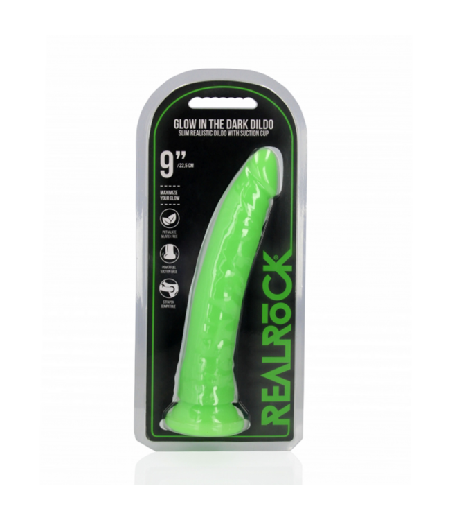 Slim Realistic Dildo with Suction Cup - Glow in the Dark - 9'' / 22,5 cm