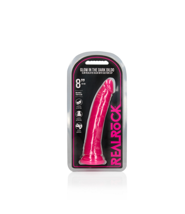Slim Realistic Dildo with Suction Cup - Glow in the Dark - 8'' / 20 cm