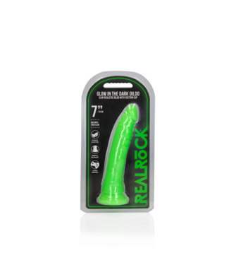 RealRock by Shots Slim Realistic Dildo with Suction Cup - Glow in the Dark - 7'' / 18 cm