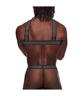 Male Power Elastic Harness with Studs - One Size - Black