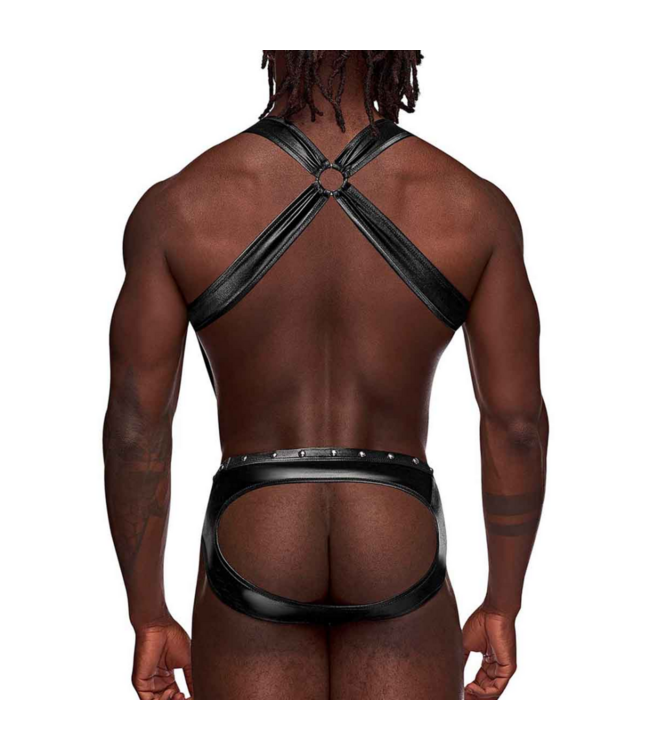 Uranus - Harness Style Open Back Jock Briefs with Suspender Straps - L/XL - Black