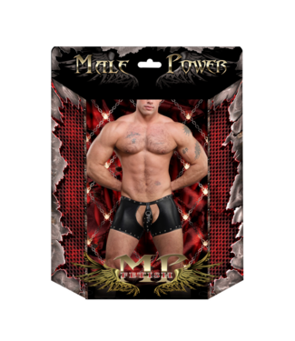 Male Power Poseidon - Shorts with Open Crotch and Back with Detachable Thong - L/XL - Black