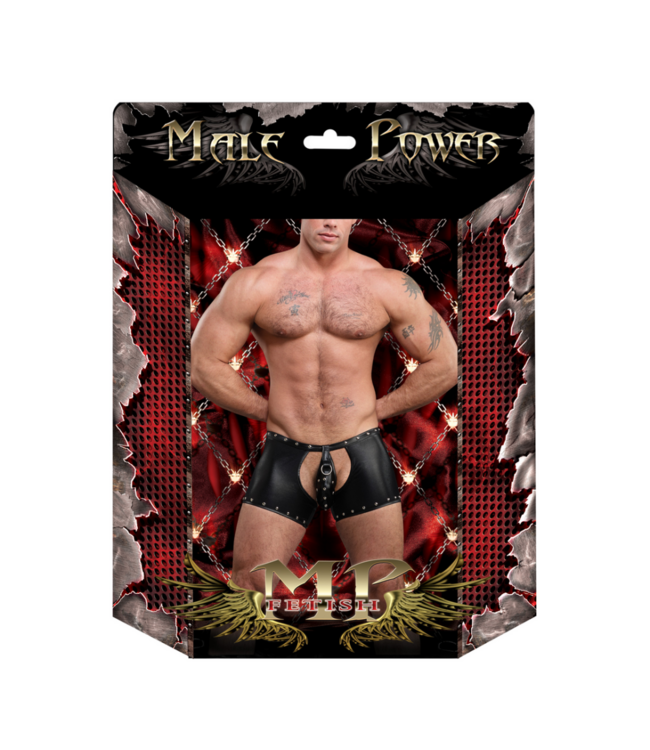 Poseidon - Shorts with Open Crotch and Back with Detachable Thong - L/XL - Black