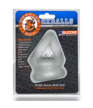 Oxballs Tri-Squeeze - 3-Ring Cocksling with Extended Ballstretcher Base - Clear Ice