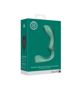 Ouch! by Shots Pointed Vibrating Prostate Massager with Remote Control - Metallic Green