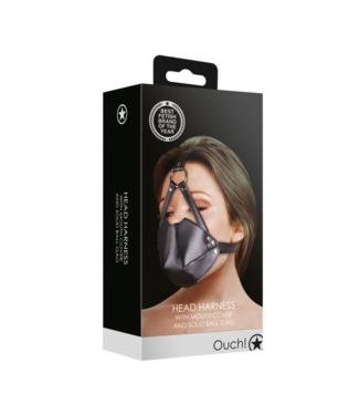 Ouch! by Shots Head Harness with Mouth Cover and Breathable Ball Gag - Black