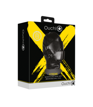 Ouch! by Shots Blindfolded Mask with Breathable Ball Gag - Black