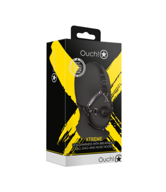 Ouch! by Shots Head Harness with Breathable Ball Gag and Nose Hooks - Black