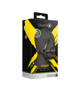 Ouch! by Shots Head Harness with Solid Ball Gag - Black