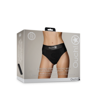 Ouch! by Shots Vibrating Strap-on Thong with Removable Butt Straps - XS/S - Black