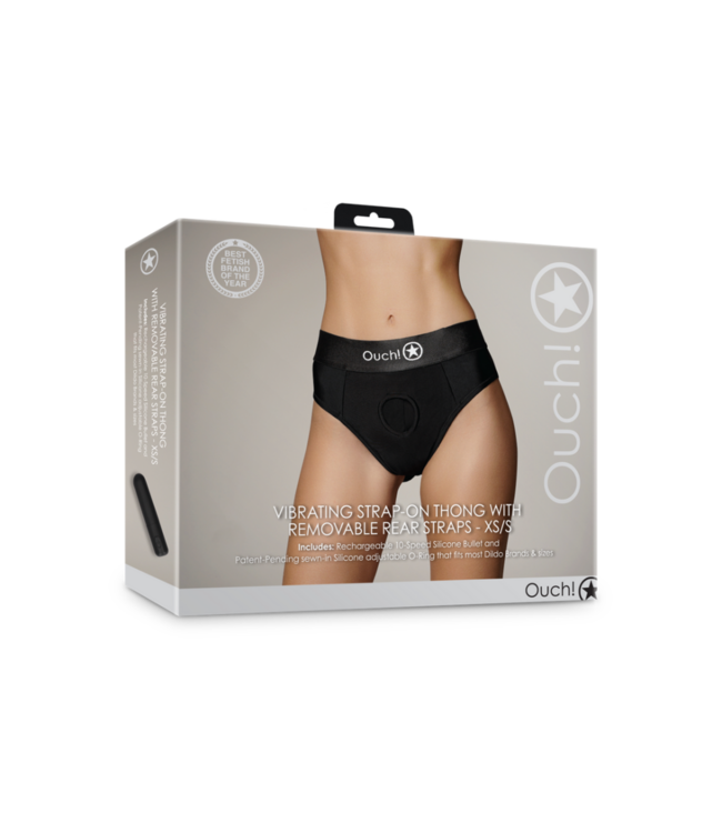 Vibrating Strap-on Thong with Removable Butt Straps - XS/S - Black