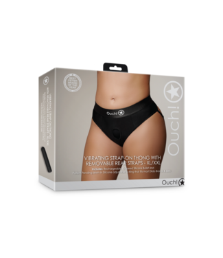 Ouch! by Shots Vibrating Strap-on Thong with Removable Butt Straps - XL/XXL - Black
