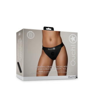 Ouch! by Shots Vibrating Strap-on Thong with Removable Butt Straps - M/L - Black