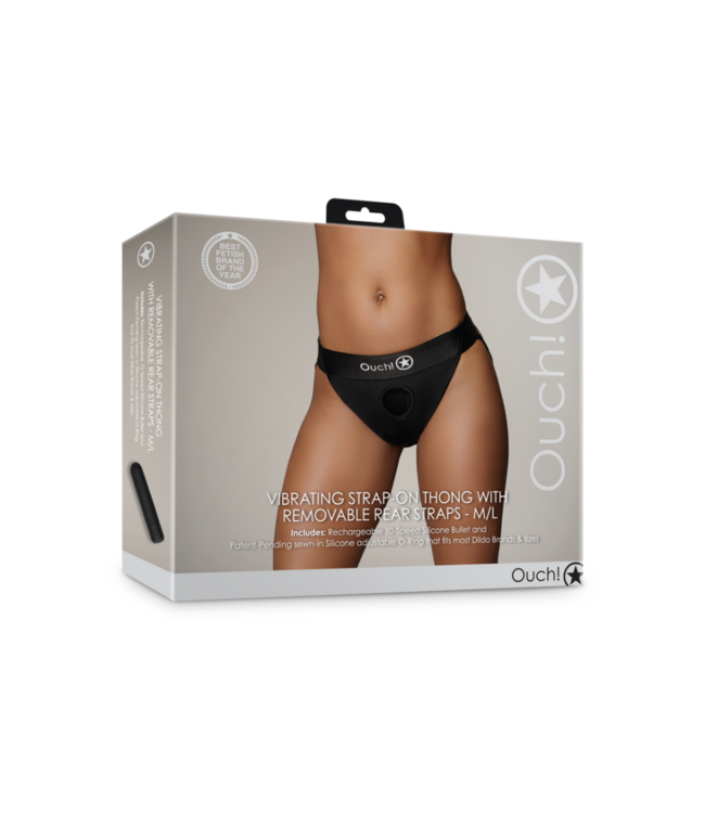 Vibrating Strap-on Thong with Removable Butt Straps - M/L - Black