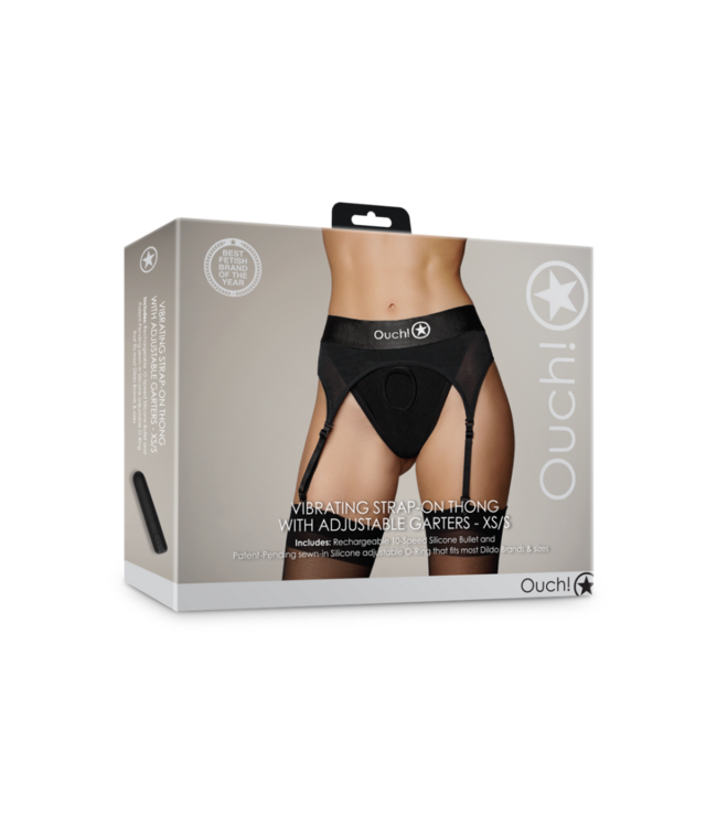 Vibrating Strap-on Thong with Adjustable Garters - XS/S - Black