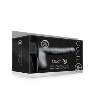 Ouch! by Shots Ribbed Hollow Strap-On with Balls - 8 / 21 cm
