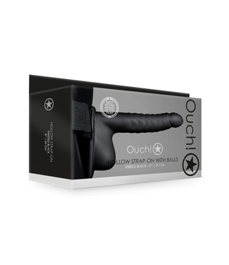 Ouch! by Shots Ribbed Hollow Strap-On with Balls - 8 / 21 cm