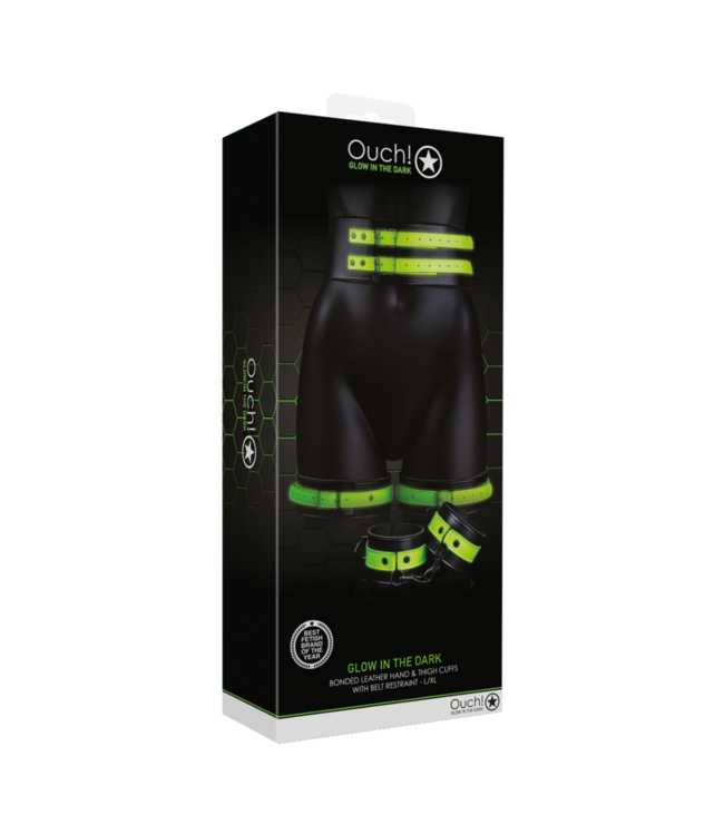 Thigh Cuffs with Belt and Handcuffs - Glow in the Dark - L/XL