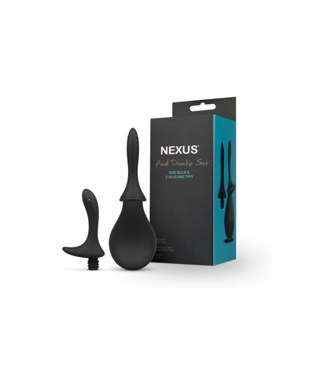Anal Douche Set with 2 Silicone Tips - 260 ml - Black