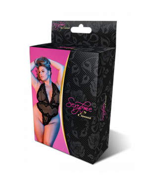 Magic Silk Deep Look Halter Teddy - 2X - Black