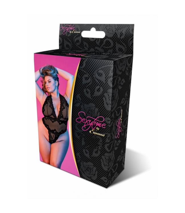 Deep Look Halter Teddy - 2X - Black