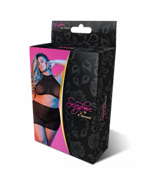 Magic Silk Polka Dot Mesh Halter and Skirt Set - 2X - Black