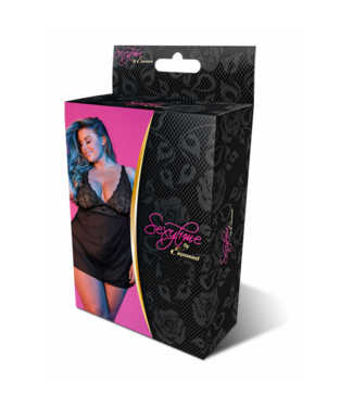 Magic Silk Babydoll with Open Back and G-String Set - 2X - Black