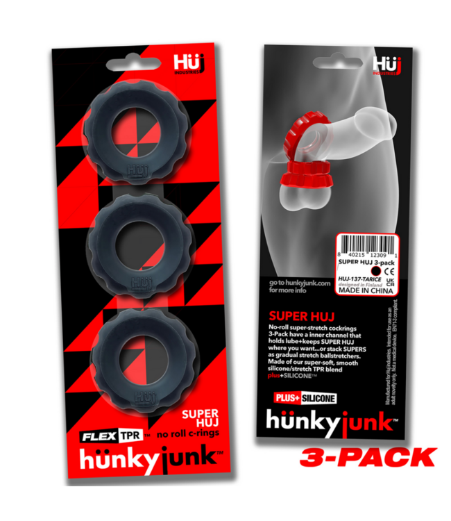 Super Huj - 3-pack Stretchy Cockrings - Tar Ice